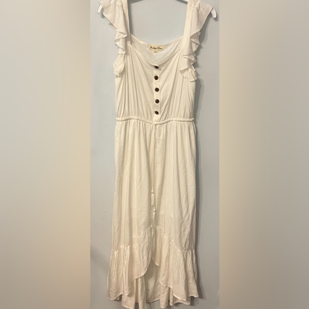 Indigo Rose Size Large Ruffle Sleeveless Button Front Off White High Low Dress